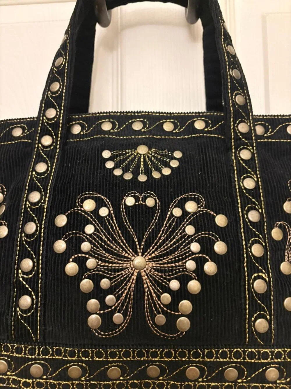 Black corduroy tote bag